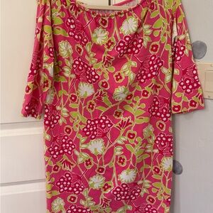 Lilly Pulitzer Pink, Green & White Floral Off-Shoulder Midi Dress